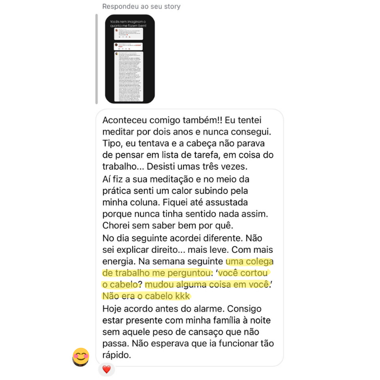 Depoimento em destaque recebido por Audrey Klai